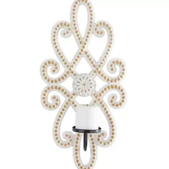 Sconces>Kirklands Home Whitewash Beaded Scroll Sconce