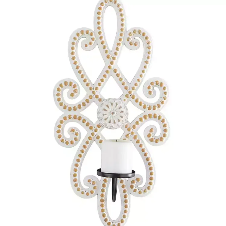 Sconces>Kirklands Home Whitewash Beaded Scroll Sconce