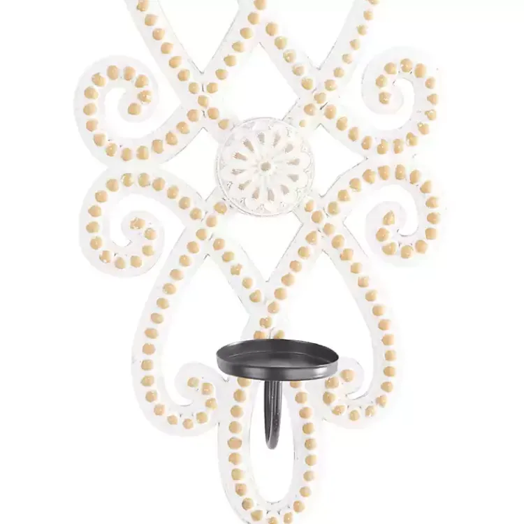 Sconces>Kirklands Home Whitewash Beaded Scroll Sconce