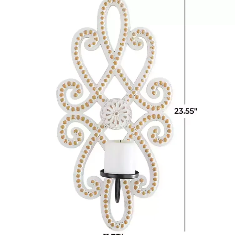 Sconces>Kirklands Home Whitewash Beaded Scroll Sconce