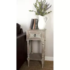 Kirklands Home Whitewash Distressed Wood Accent Table Brown