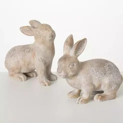 Easter Decorations>Kirklands Home Whitewash Floral Boho Bunny Figurines, Set of 2 Brown