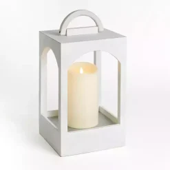 Lanterns>Kirklands Home washed Arched Wood Lantern, 18 in. White