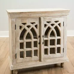 Kirklands Home washed Arched Wooden Cabinet White Sale