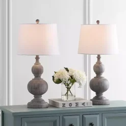 Kirklands Home Whitewashed Brown Carved 2-pc. Table Lamp Set Ivory Sale