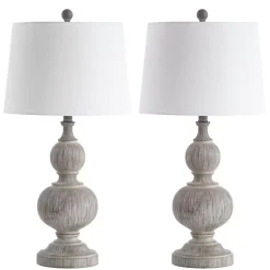 Kirklands Home Whitewashed Brown Carved 2-pc. Table Lamp Set Ivory Sale