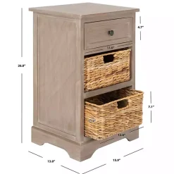 Kirklands Home Whitewashed Brown Wood Side Table with Baskets New