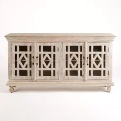Kirklands Home Whitewashed Carri Glass Door Cabinet Clearance