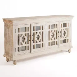 Kirklands Home Whitewashed Carri Glass Door Cabinet Clearance