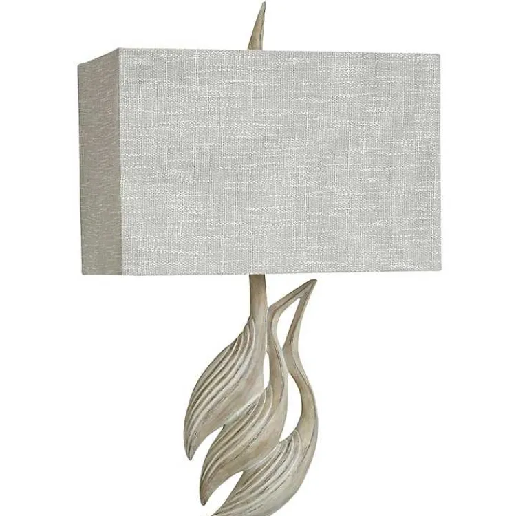 Kirklands Home Whitewashed Carved Egrets Buffet Lamp Gray Clearance