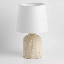 Kirklands Home washed Carved Grid Table Lamp White Sale