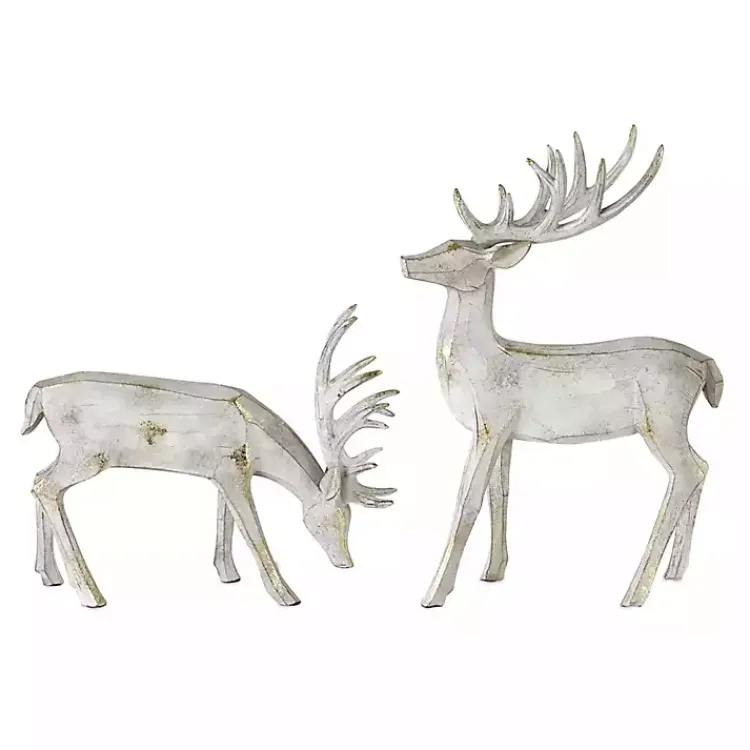 Christmas Decorations>Kirklands Home Whitewashed Carved Reindeer Figurines, Set of 2