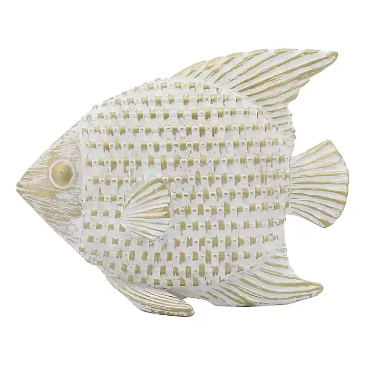 Statues & Figurines>Kirklands Home Whitewashed Ceramic Woven Fish Statue