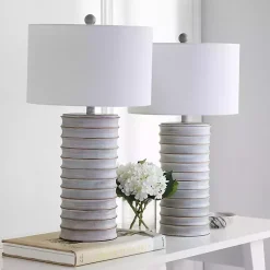 Kirklands Home Whitewashed Gray Ridges Table Lamps, Set of 2 Ivory Clearance