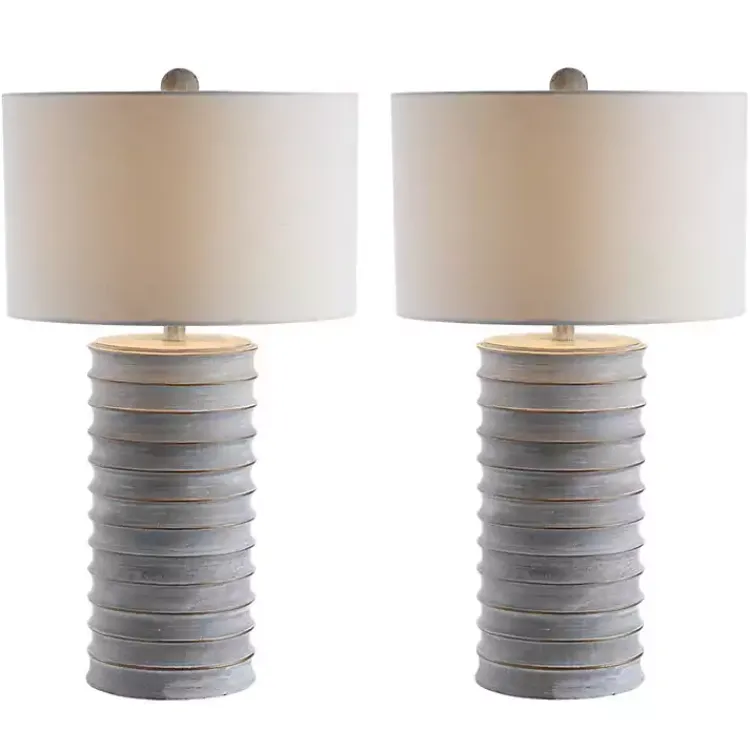 Kirklands Home Whitewashed Gray Ridges Table Lamps, Set of 2 Ivory Clearance