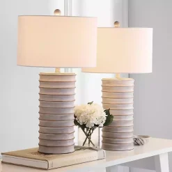 Kirklands Home Whitewashed Gray Ridges Table Lamps, Set of 2 Ivory Clearance