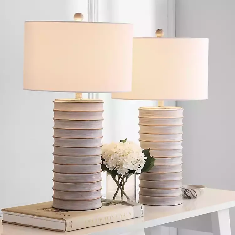 Kirklands Home Whitewashed Gray Ridges Table Lamps, Set of 2 Ivory Clearance