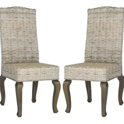 Kirklands Home Whitewashed Kubu Rattan Dining Chairs, Set of 2 Ivory Online