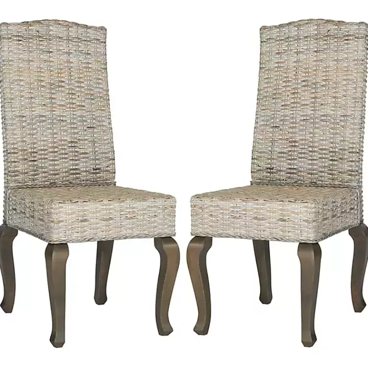 Kirklands Home Whitewashed Kubu Rattan Dining Chairs, Set of 2 Ivory Online