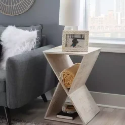 Kirklands Home washed Mango Wood Hourglass Accent Table White Clearance
