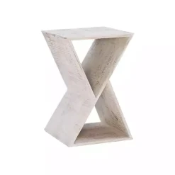 Kirklands Home washed Mango Wood Hourglass Accent Table White Clearance