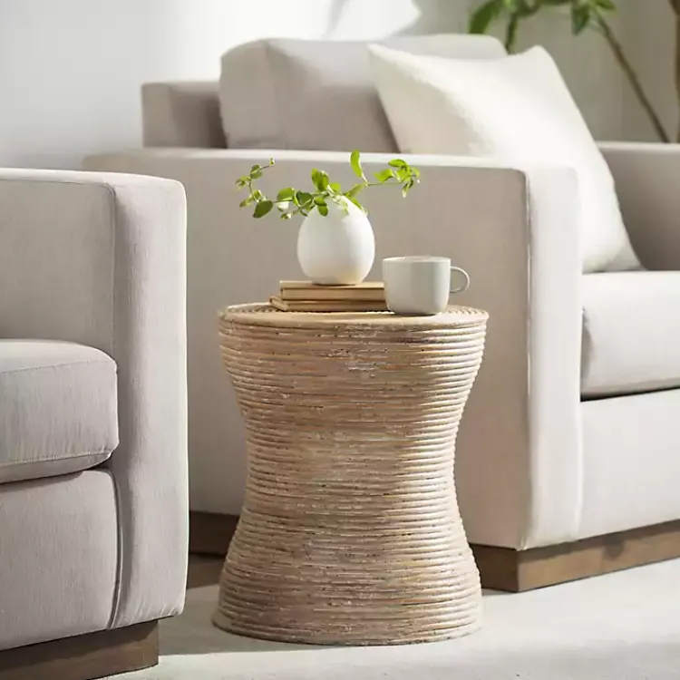 Kirklands Home Whitewashed Natural Rattan Accent Table Best