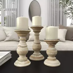 Candle Holders>Kirklands Home Whitewashed Rustic 3-pc. Candle Holder Set