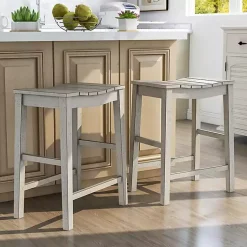 Kirklands Home washed Saddle Seat Counter Stools, Set of 2 White Sale