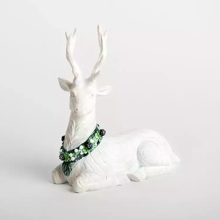 Christmas Decorations>Kirklands Home washed Sitting Deer Christmas Figurine White