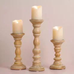 Candle Holders>Kirklands Home Whitewashed Spindle Pillar Candle Holder, 10 in.