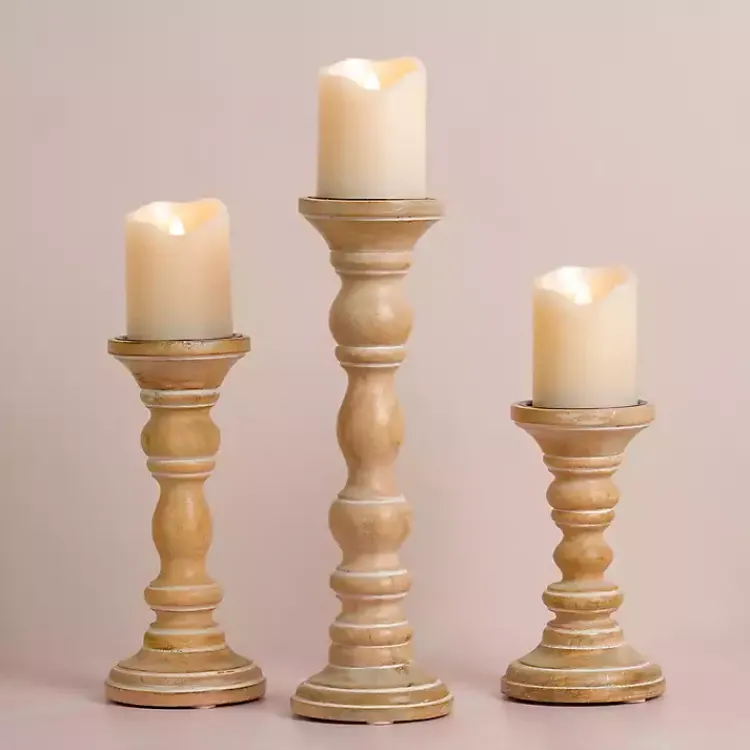Candle Holders>Kirklands Home Whitewashed Spindle Pillar Candle Holder, 10 in.
