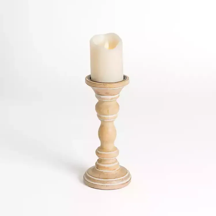 Candle Holders>Kirklands Home Whitewashed Spindle Pillar Candle Holder, 10 in.