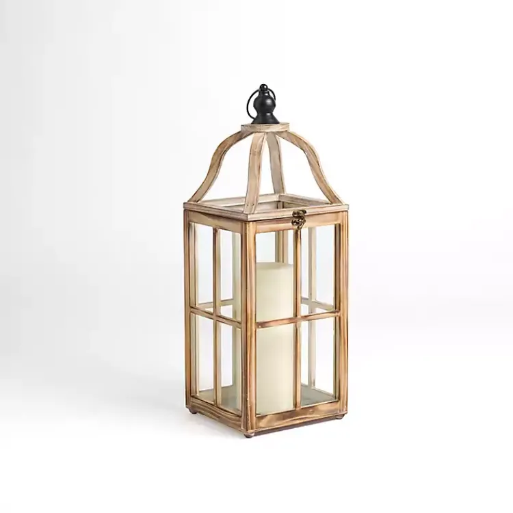 Lanterns>Kirklands Home Whitewashed Wood Brier Lantern, 31 in. Brown
