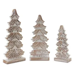 Christmas Decorations>Kirklands Home Whitewashed Wood Carved Pine Trees, Set of 3