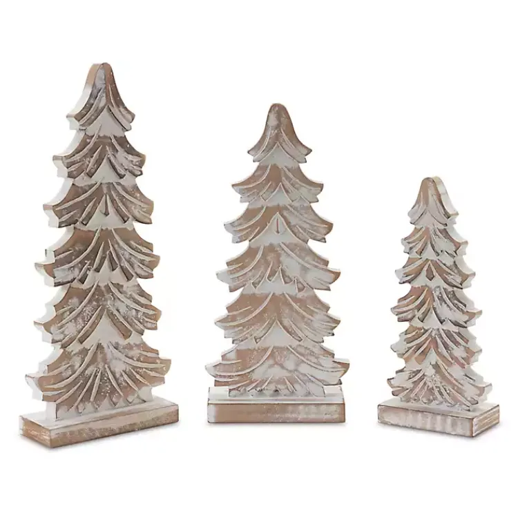 Christmas Decorations>Kirklands Home Whitewashed Wood Carved Pine Trees, Set of 3