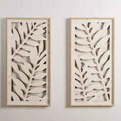 Kirklands Home washed Wood Fern Wall Plaques, Set of 2 White Outlet