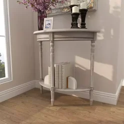 Kirklands Home Whitewashed Wood Half Moon Console Table Brown Hot
