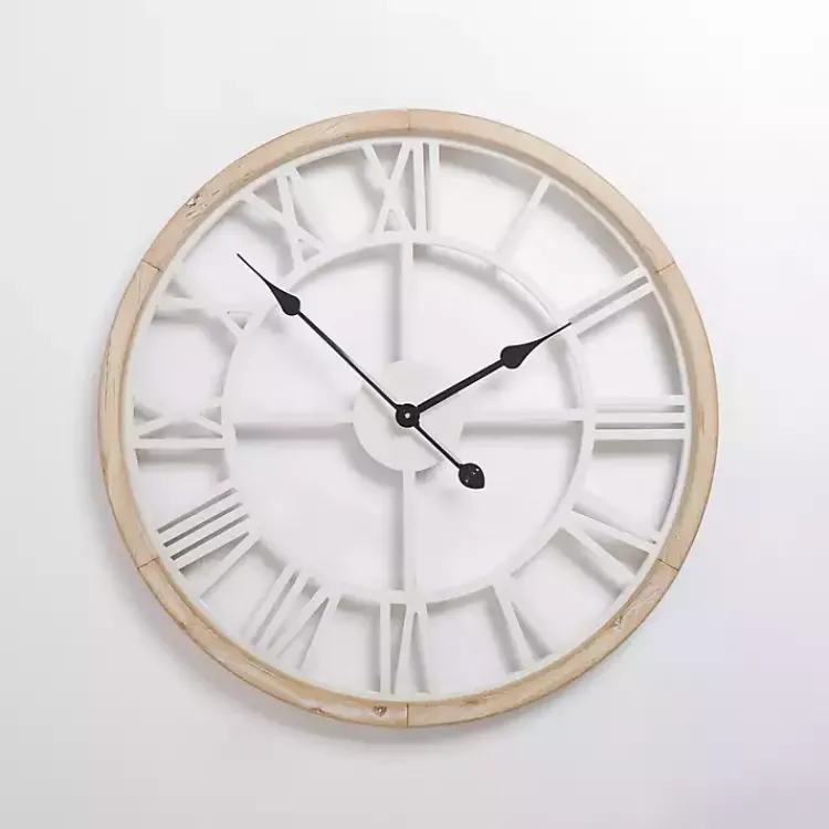 Kirklands Home Whitewashed Wood Open Face Wall Clock Outlet