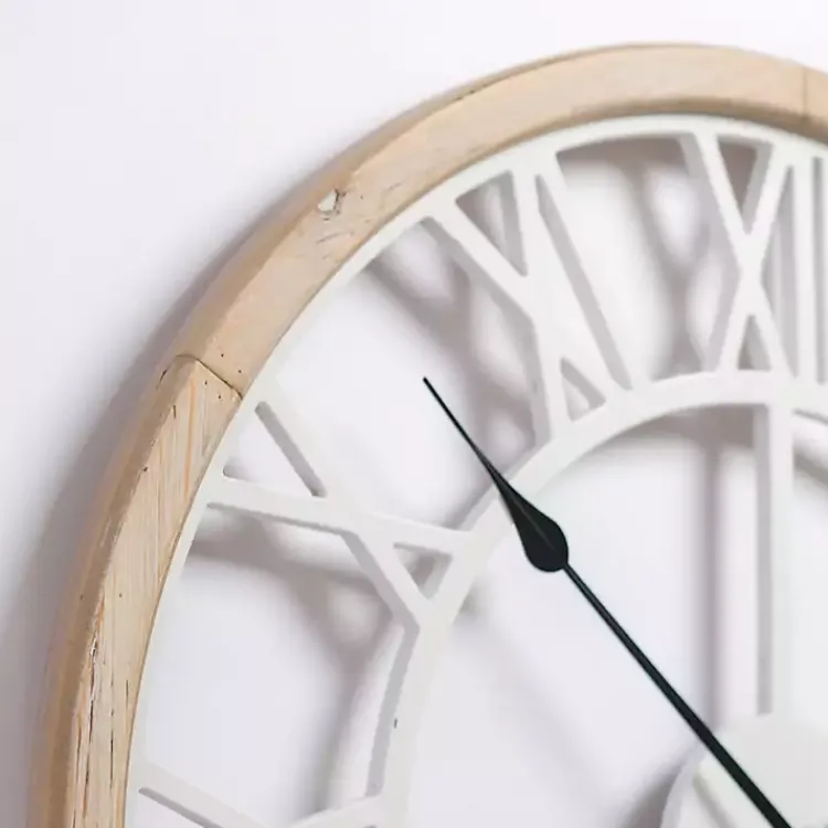 Kirklands Home Whitewashed Wood Open Face Wall Clock Outlet
