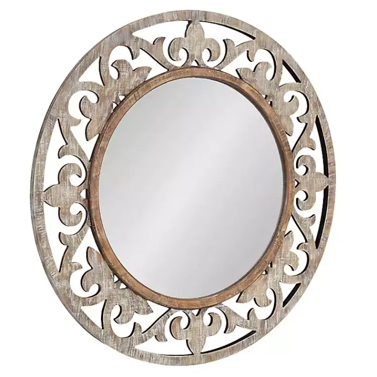 Kirklands Home washed Wood Round Shavali Mirror White Best