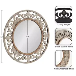 Kirklands Home washed Wood Round Shavali Mirror White Best