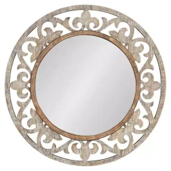 Kirklands Home washed Wood Round Shavali Mirror White Best