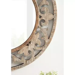 Kirklands Home washed Wood Round Shavali Mirror White Best
