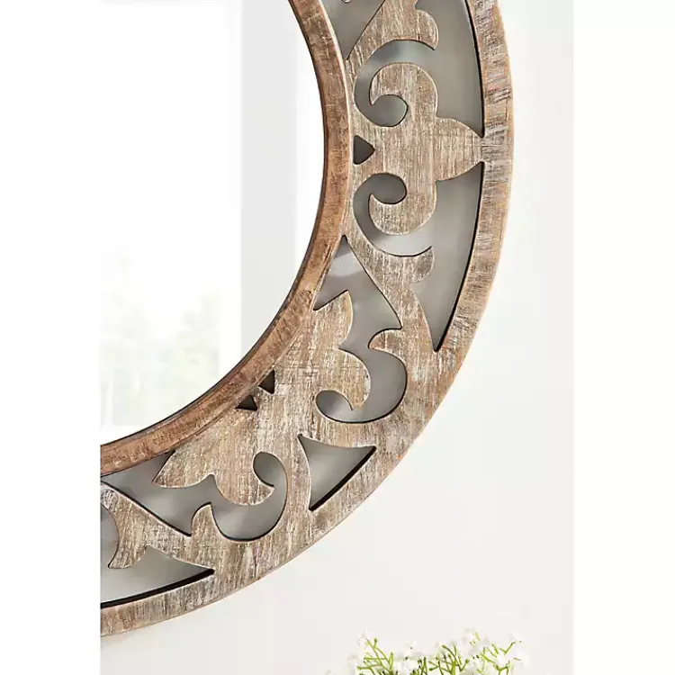 Kirklands Home washed Wood Round Shavali Mirror White Best