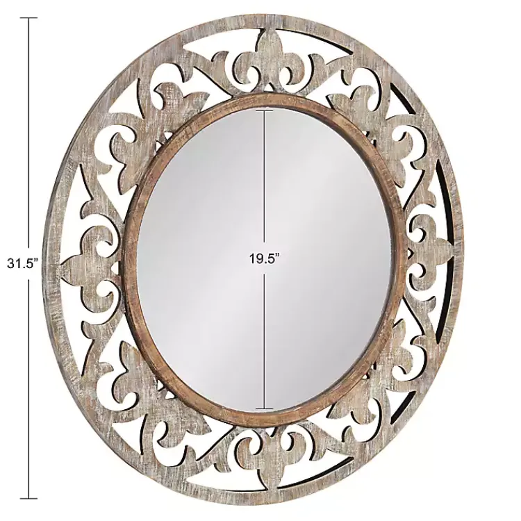 Kirklands Home washed Wood Round Shavali Mirror White Best