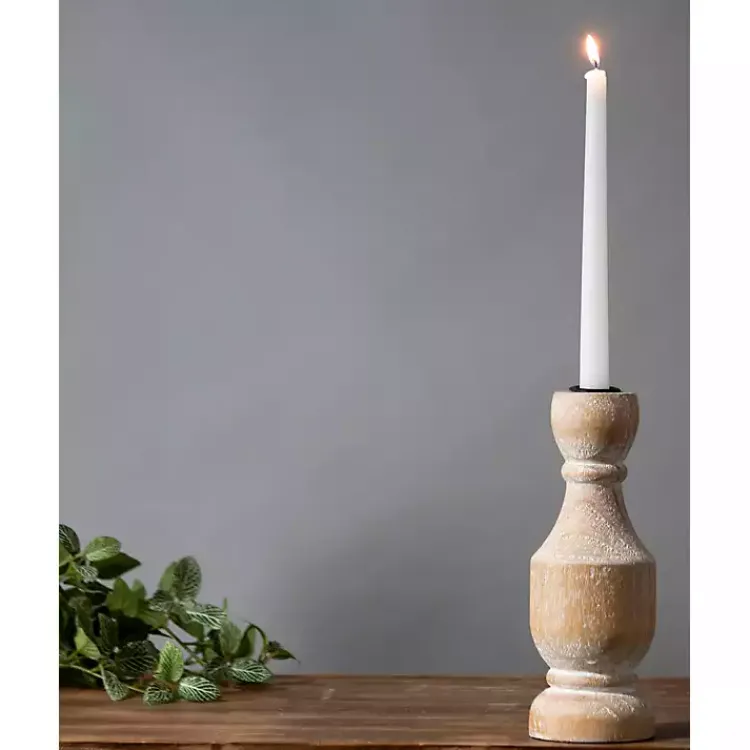 Candle Holders>Kirklands Home Whitewashed Wood Taper Candle Holder, 9 in.