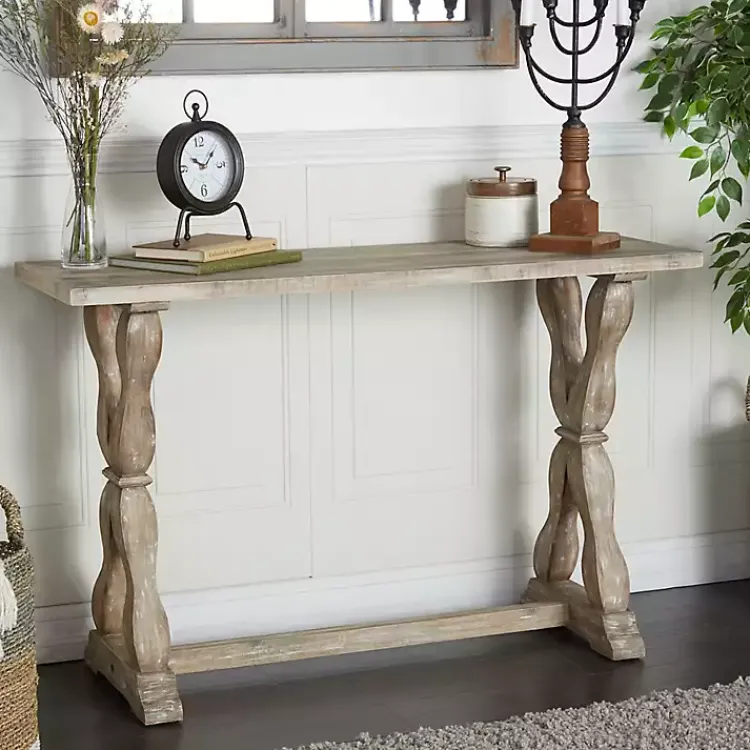 Kirklands Home Whitewashed Wood Trestle Base Console Table New