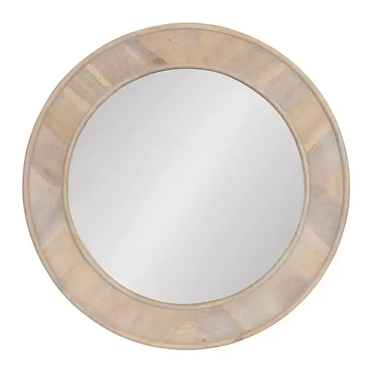 Kirklands Home washed Woodgrain Round Wall Mirror White Discount
