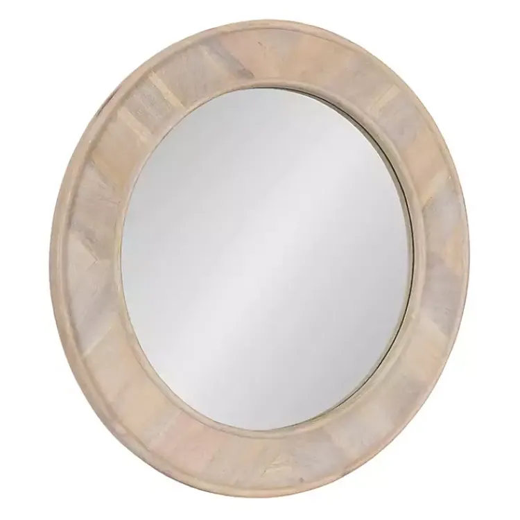 Kirklands Home washed Woodgrain Round Wall Mirror White Discount