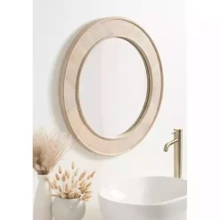 Kirklands Home washed Woodgrain Round Wall Mirror White Discount